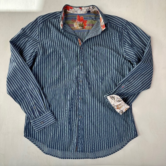 Chemise Zagiri Homme – Manches Longues, Coton, Rayures Bleu Ciel/blanc, Taille L
